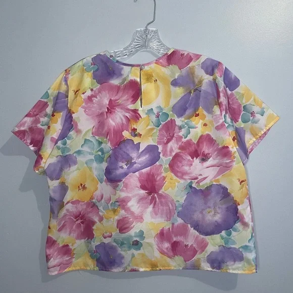 Vintage Blair Women’s Blouse Bold Floral Bright Short Sleeve Top Size 16 L XL - Picture 11 of 16